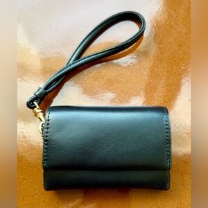A New Day Black Faux Leather Mini Wallet Wristlet